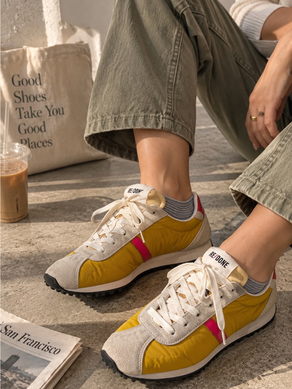 RE/DONE 70s Runner Mustard Yellow Suede Nylon Sneakers